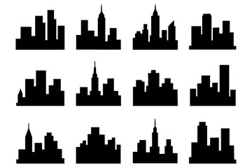 Silhouette city skylines collection with modern urban outlines and skyscrapers