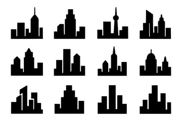 Naklejka premium Silhouette collection of city skylines: urban landscape variations in black