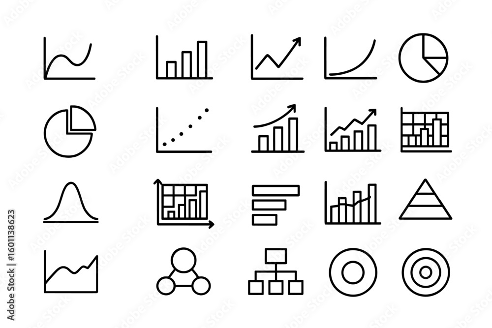 Aufkleber data visualization line icon set. vector graph, chart, and diagram symbols for business analytics, f