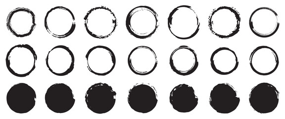 Set of black brush circle. Vector illustration isolated on white background