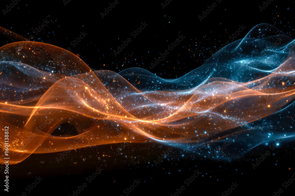 Poster dynamic abstract waves of light and stars in a cosmic space scene