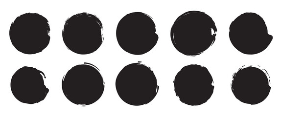 Hand drawn circle line sketch set. Circular vector image. Hand drawn circle with doodle patterns. Vector brush strokes circles of paint.