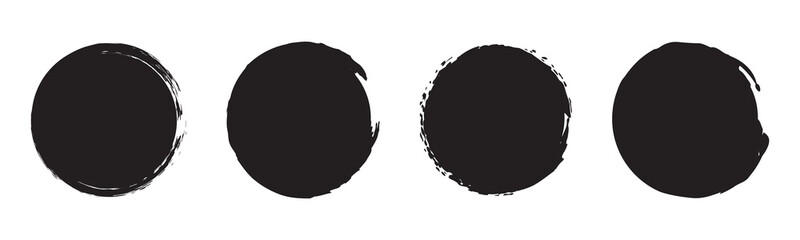 set of black grunge ink stamp circles, round shape stamp