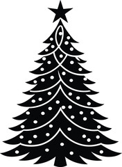 Stylized black silhouette of a decorated christmas tree with a star topper