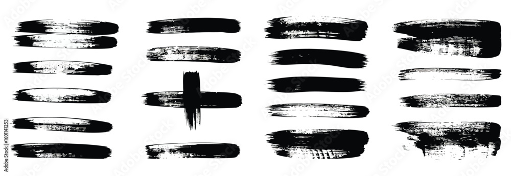 Poster vector art of a collection of black brush strokes and paint textures are displayed on a white backgr