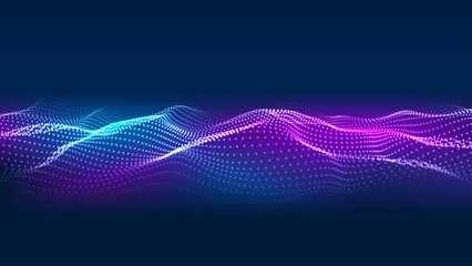 3D Big Data Wave, abstract technology visualization background. Blue and purple particle waves. Vector illustration.