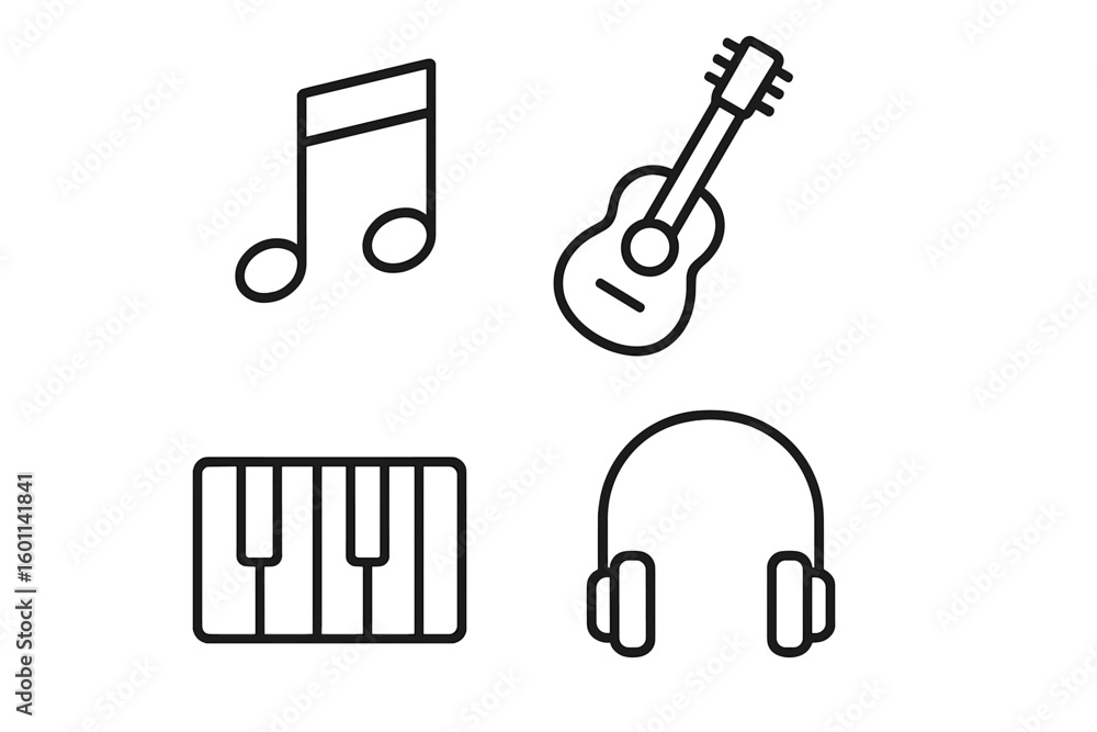 Poster music icon set. linear style audio symbols collection. vector graphic elements for web and app desig