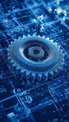 Digital blueprint of a gear design in futuristic technology style