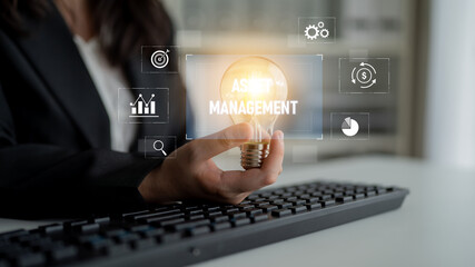 Asset management system showing investment planning, financial goal tracking, ROI analysis, and...