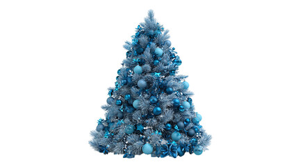 Blue Christmas tree with decorations 3D rendering isolated on transparent background 