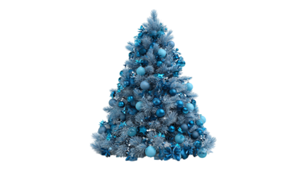 Blue Christmas tree with decorations 3D rendering isolated on transparent background