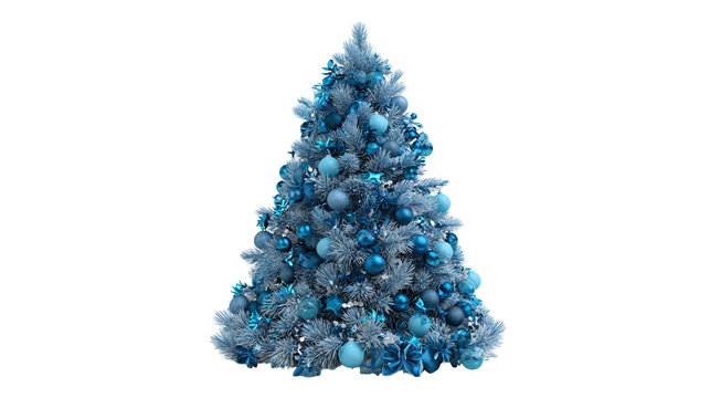 Blue Christmas tree with decorations 3D rendering isolated on transparent background 