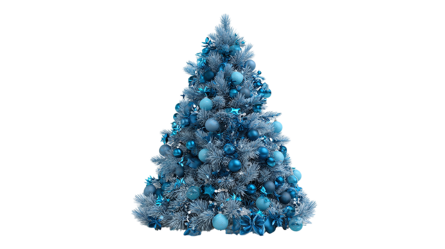 Blue Christmas tree with decorations 3D rendering isolated on transparent background 