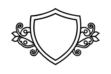 Elegant shield vector design with floral ornaments for logo and heraldry design
