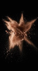 Chocolate Powder Explosion on Black: Abstract Brown Cocoa Cloud Bursting, Food Photography, Dark Background, Ingredient, Baking, Fine Art, High Speed