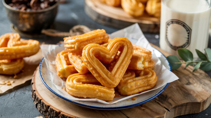 French Toast Churro Bites in Heart Shapes.