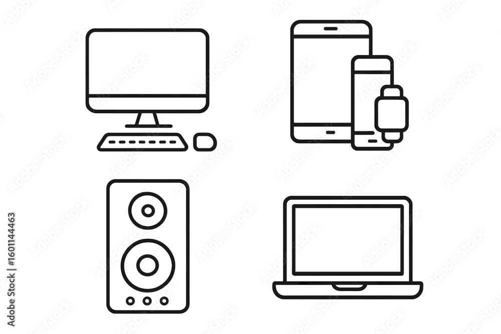 Poster electronic devices and gadgets line icon set. modern thin linear outline style vector icons. include