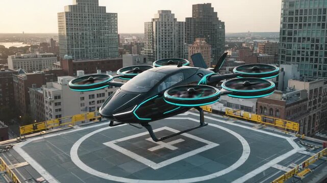 Futuristic urban air mobility with an electric vertical takeoff and landing aircraft
