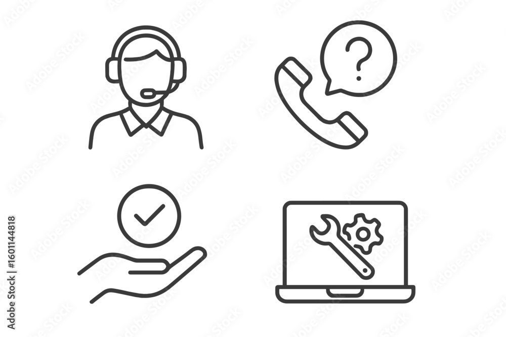 Aufkleber customer service line icons. technical support vector icon set. call center operator, faq phone call