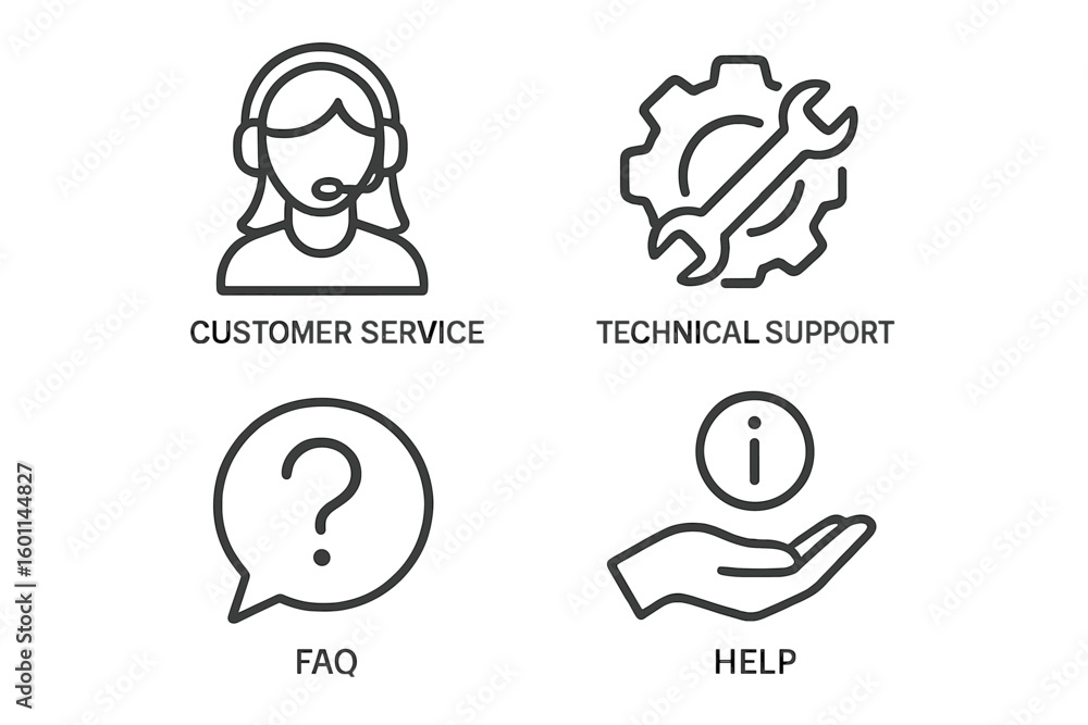 Poster customer service and technical support line icon set. vector outline collection for website and app.