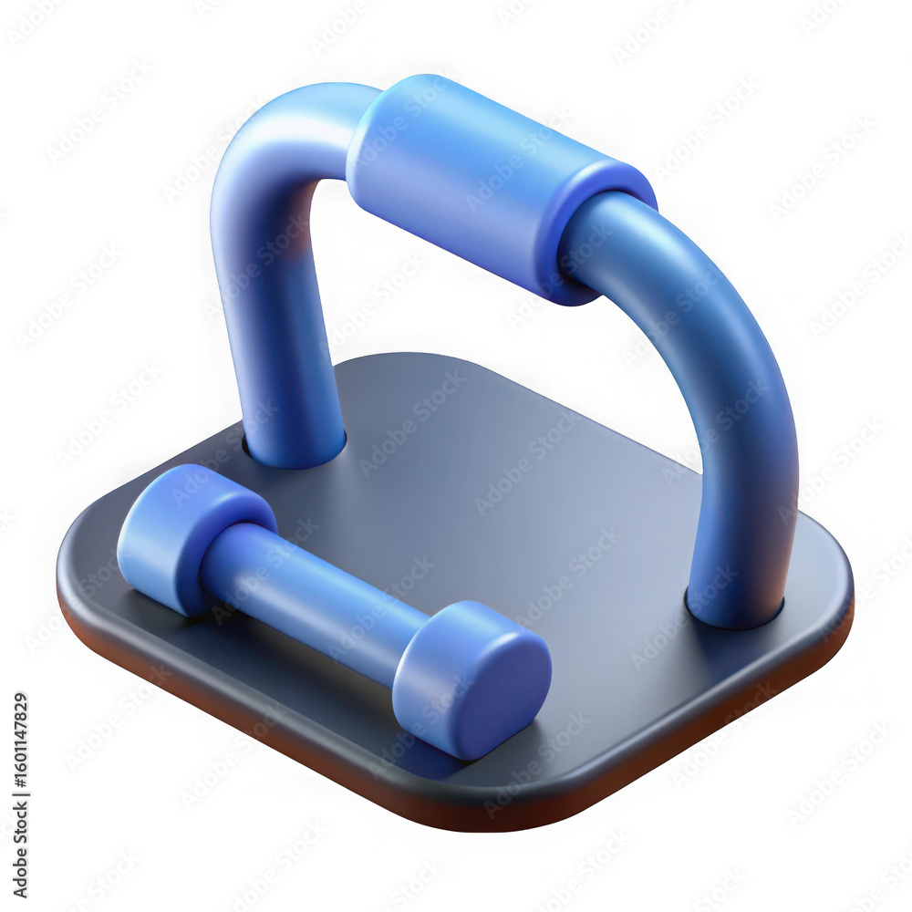 Poster blue 3d rendered push up bars and dumbbell on transparent background isolated on transparent backgro