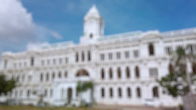 Bokeh view of city center architecture in Chennai, India. Blurred background footage.