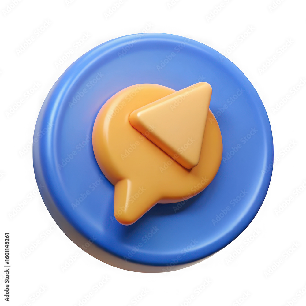 Aufkleber 3d render of a blue chat bubble icon with an orange play button isolated on transparent background