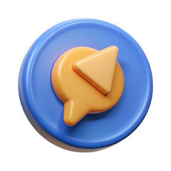 3d render of a blue chat bubble icon with an orange play button isolated on transparent background
