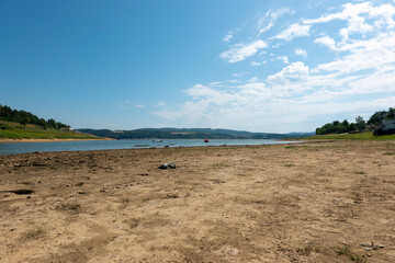 View of the Domaša reservoir in Slovakia with low water level