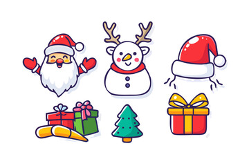 Fototapeta premium Cute christmas characters and gifts on a black background
