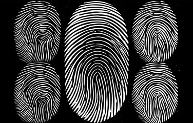 Six Detailed Fingerprint Images, Black Background