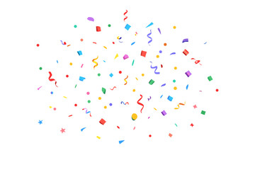 Colorful confetti and streamers falling on a black background