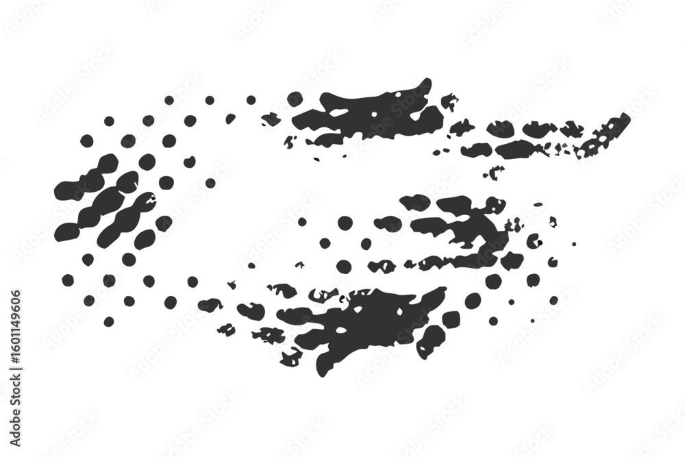 Aufkleber abstract dark grey dots and shapes forming a dynamic pattern on black