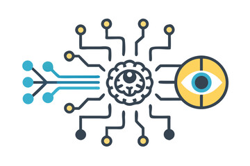 Fototapeta premium Artificial intelligence brain connected to a digital eye and data streams