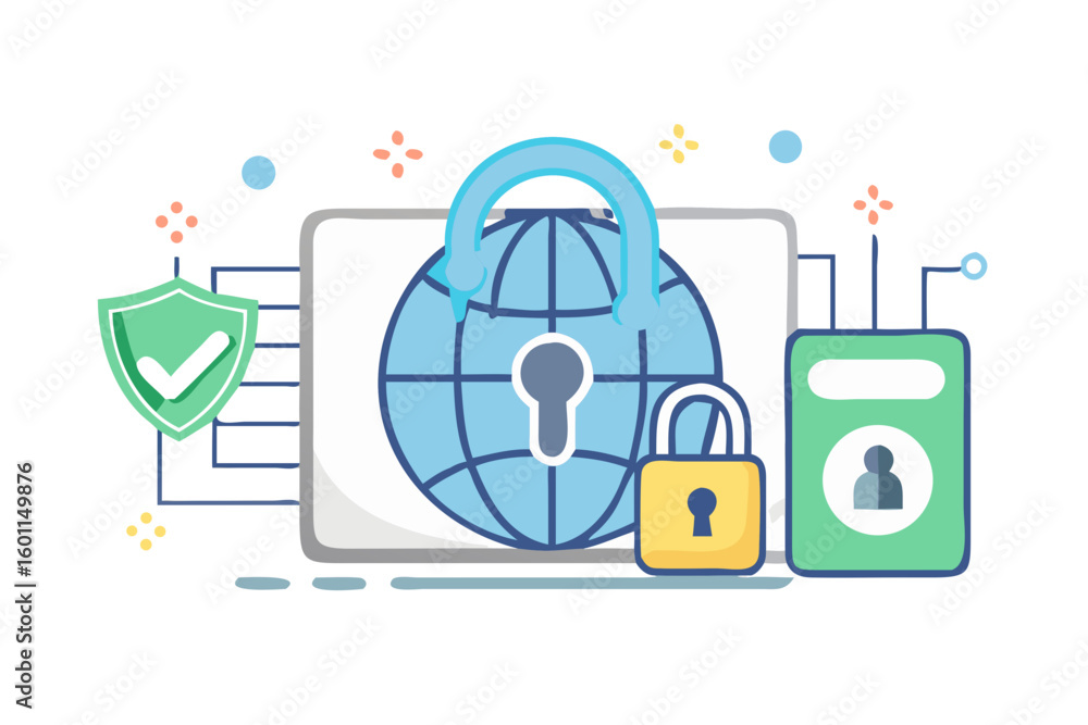 Poster digital security and data protection concepts with icons