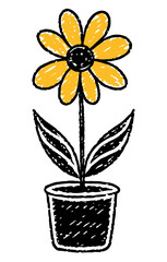 Hand-drawn illustration of a potted flower