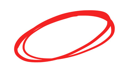 Doodle red circle brush stroke marker highlighter isolated on transparent background
