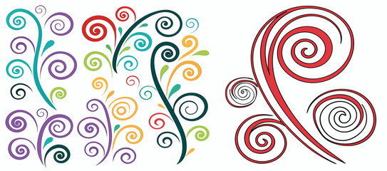 Colorful Swirl Floral Designs; Decorative Spiral Elements