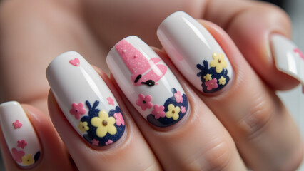 Bunny Nail Art Design: Easter Nails, Floral Details, Cute Manicure
