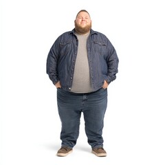 Fototapeta premium Happy plus-size man in casual denim. Perfect for body positivity, fashion, and lifestyle projects. Ideal for websites, blogs, and advertising.
