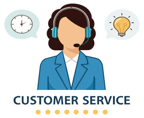 Female Call Center Operator with Headphones and Lightbulb for Innovative Assistance