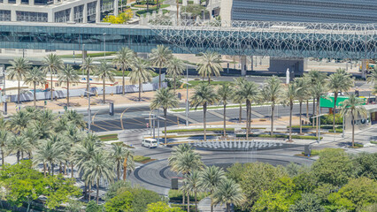 Fountains near main entrance to the tallest skyscraper timelapse, Dubai