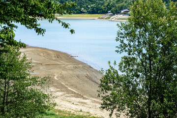 View of the Domaša reservoir in Slovakia with low water level