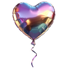 3d rendering icon chrome heart balloon illustration PNG. cartoon minimal style colorful heart shape balloon on transparent isolated background.