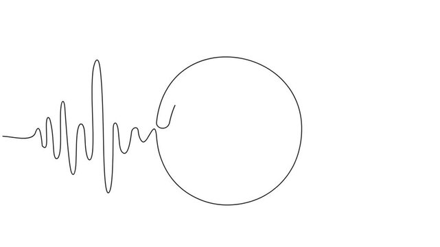 Animated self drawing of continuous line draw Vinyl LP record with musical notes. Vintage black disk and Retro sound album. Full length one line animation. 4K