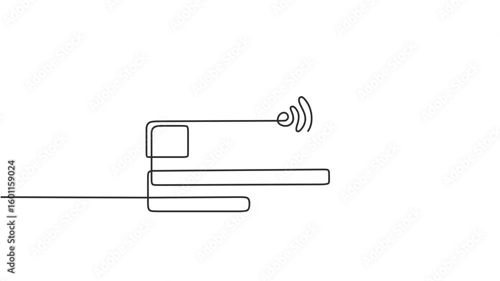 Poster animated self drawing of continuous line draw credit cards. full length one line animation. 4k