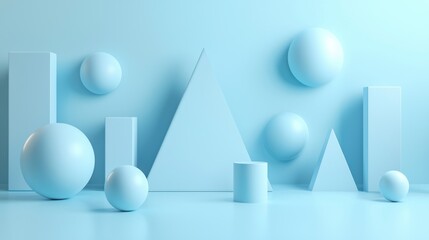 Blue geometric shapes, minimalist background, studio scene, product display