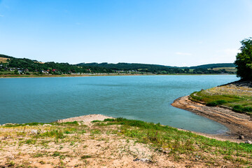 View of the Domaša reservoir in Slovakia with low water level