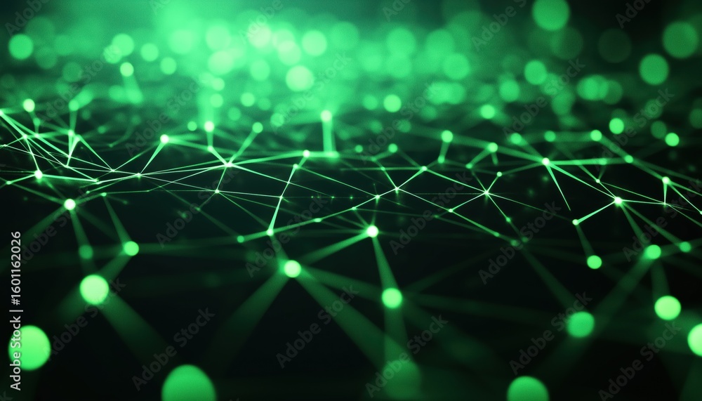 Poster green polygonal pattern and glow lighting on dark abstract futuristic technology: a digital connecti