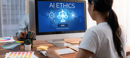 AI ethics responsibility standard law and rules on computer screen provide report of AI ethic...